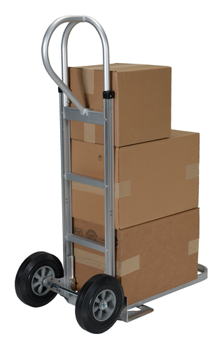 Aluminum P Handle Hand Truck with Hard Rubber Wheels 18-1/2 In. x 18-1/2 In. x 52-1/2 In. 500 Lb. Capacity Silver