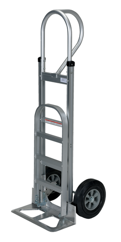 Aluminum P Handle Hand Truck with Hard Rubber Wheels 18-1/2 In. x 18-1/2 In. x 52-1/2 In. 500 Lb. Capacity Silver