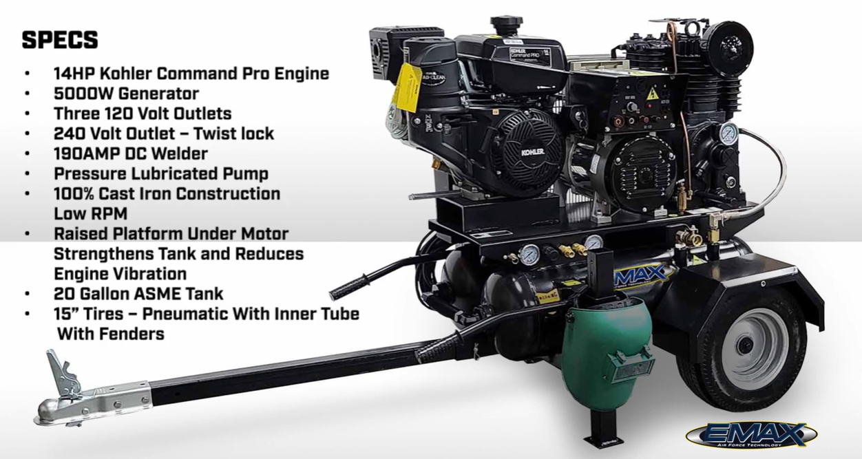 EMAX 3 in 1 Air Compressor with Generator and 5000W Welder