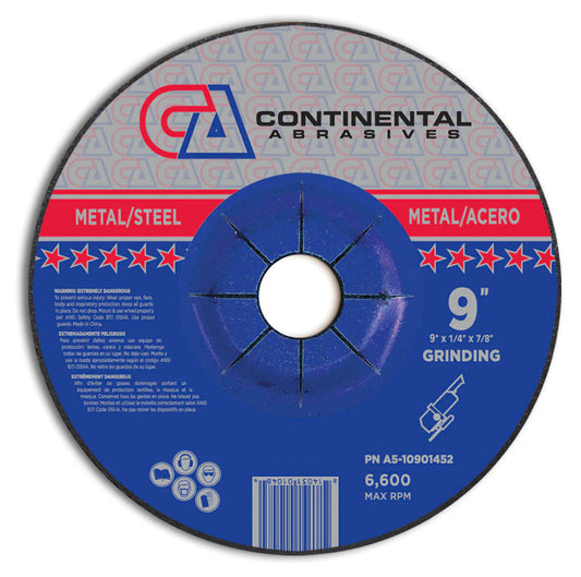 9" x 1/4" x 7/8" Type-27 Depressed Center Grinding Wheel For Metal Cutting