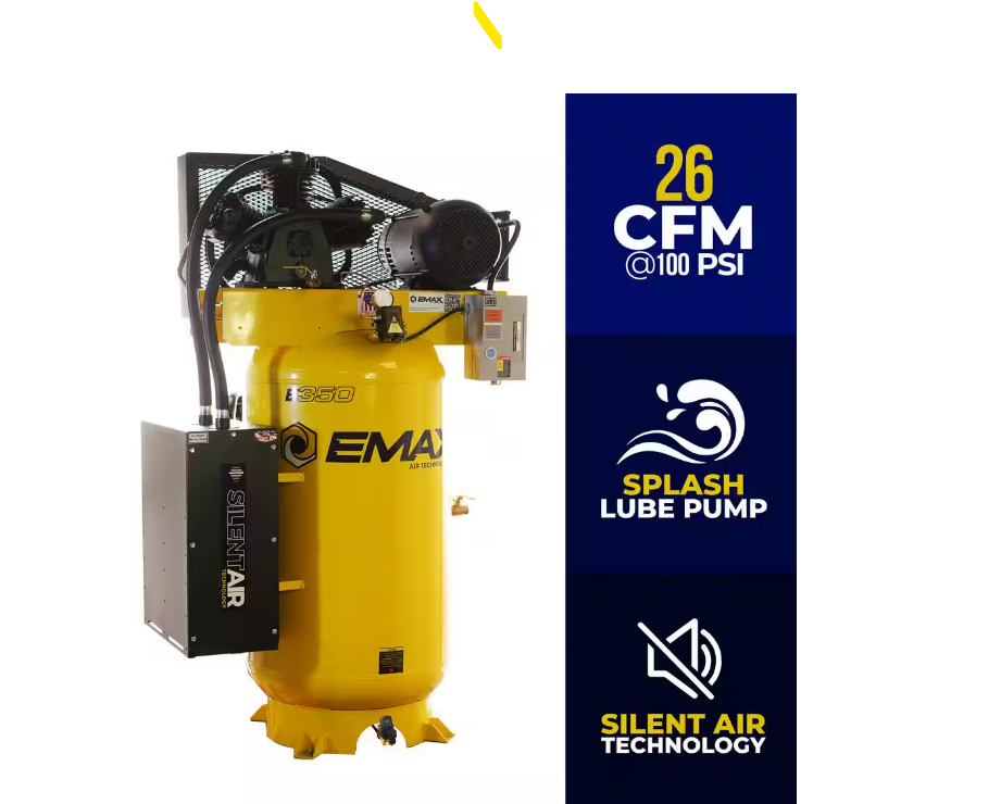 80 Gal. 7.5 HP 3-Cylinder 1-Phase 175 PSI Silent Air Electric Air Compressor with Isolator Pads and Auto Drain