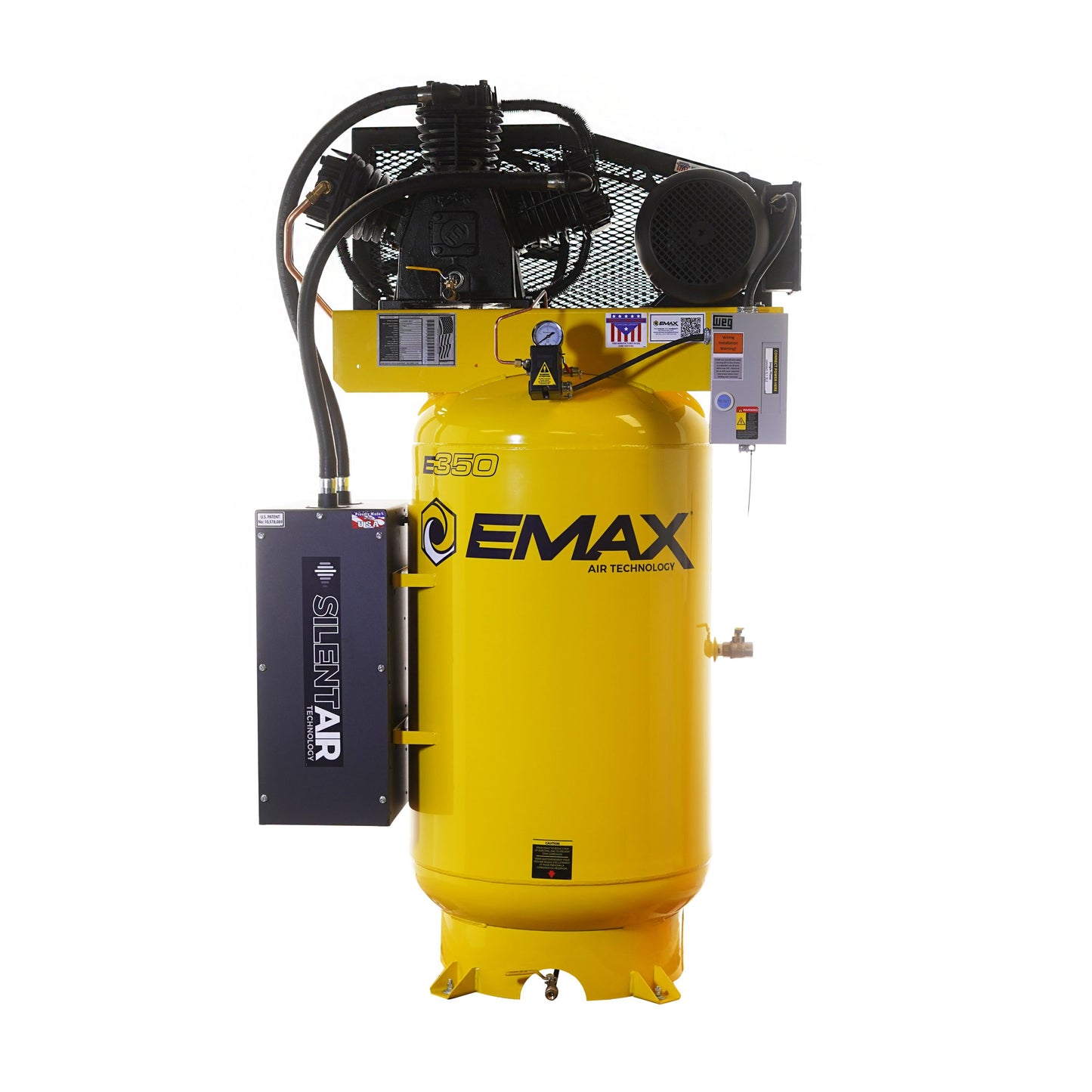 EMAX Silent Air Industrial 7.5HP 3CYL MAX FLO Two Stage 1Ph 33 CFM @100PSI 80 Gallon