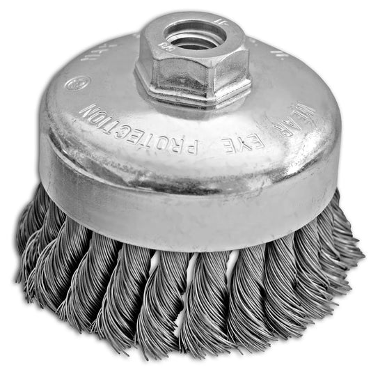 4" x 5/8-11" .020" Carbon Steel Knotted Cup Brush