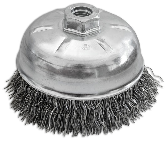 6" x 5/8-11" .014" Carbon Steel Crimped Wire Cup Brush