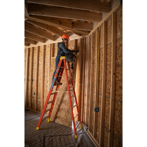 Fiberglass Step Ladder 8 Step 300 Lb. Capacity Orange