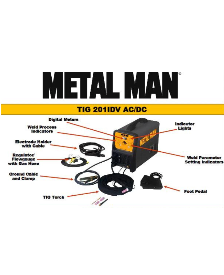 METAL MAN 200A Inverter Dual Voltage AC/DC TIG Welder