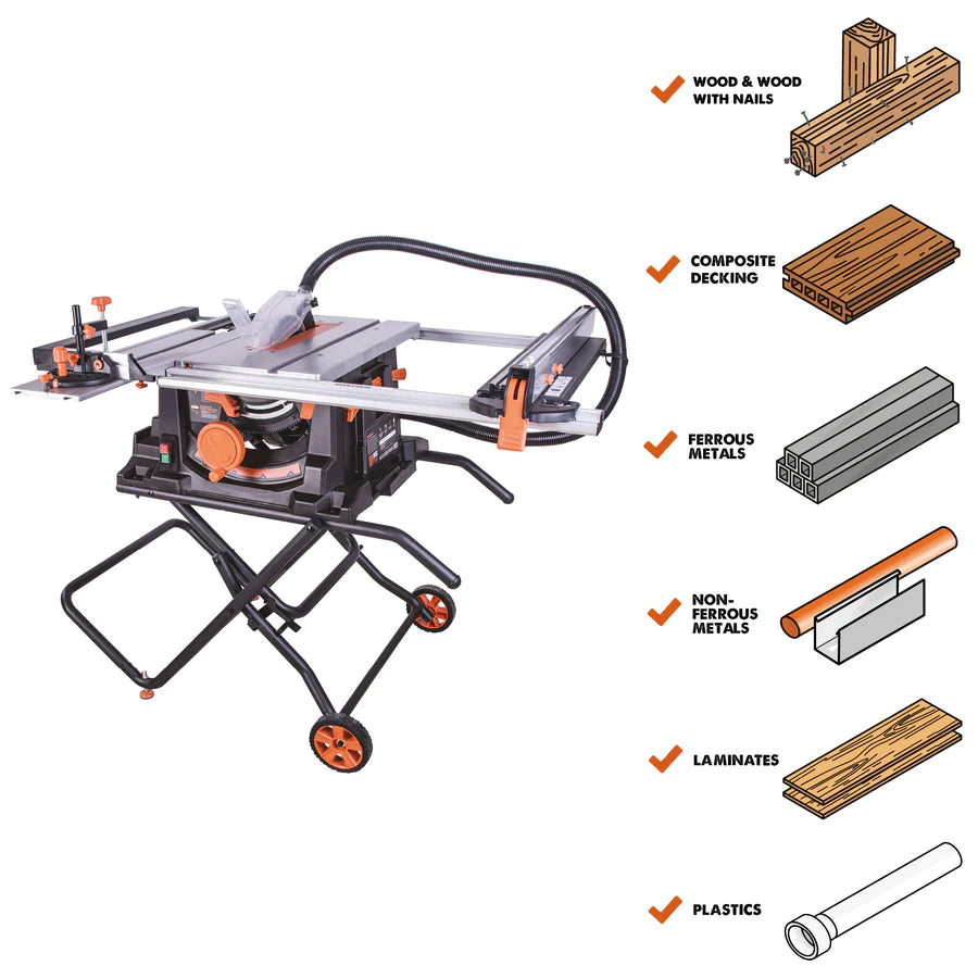 PRO Jobsite Table Saw With Foldable Stand And 10 In. Multi-Material Cutting Blade