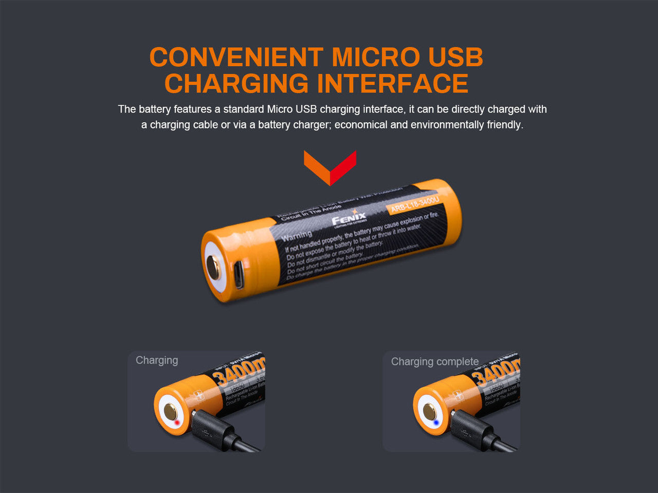 3400mAh Rechargeable 18650 Battery With Micro-Usb port