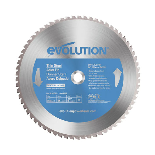 Evolution 14BLADETS | 14 In. | 90T | 1 In. Arbor | Thin Steel And Ferrous Metal TCT Blade