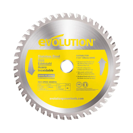 Evolution 185BLADESSN | 7-1/4 In. | 48T | 20mm Arbor | Stainless Steel TCT Blade