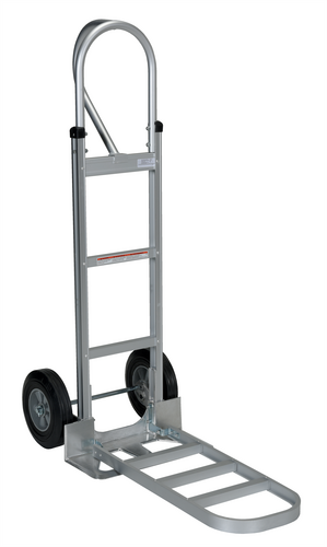 Aluminum P Handle Hand Truck with Hard Rubber Wheels 18-1/2 In. x 18-1/2 In. x 52-1/2 In. 500 Lb. Capacity Silver