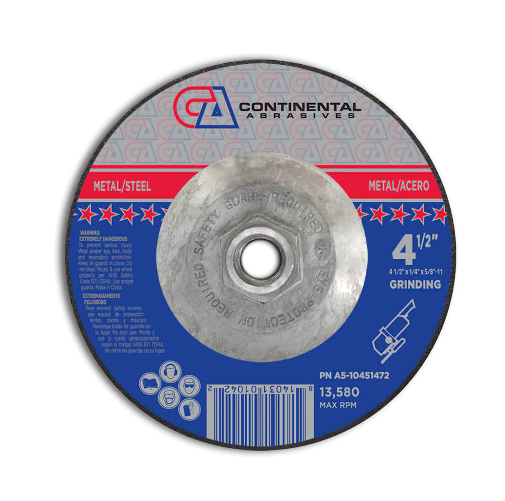 T27  Depressed Center Aluminum Oxide Grinding Wheel 4 1/2" x 1/4" x 5/8"