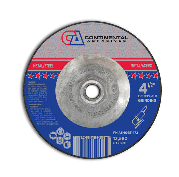 T27  Depressed Center Aluminum Oxide Grinding Wheel 4 1/2 x 1/4 x 5/8