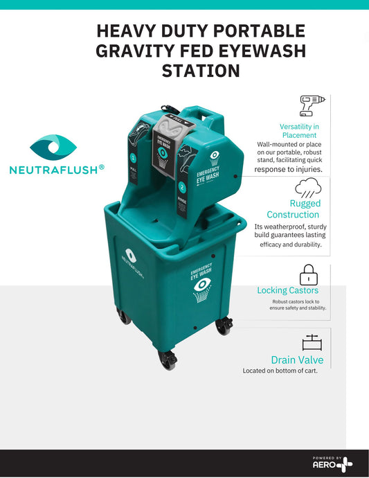 NeutraFlush Gravity Fed Eyewash Station 16 Gal. w/ Drain cart