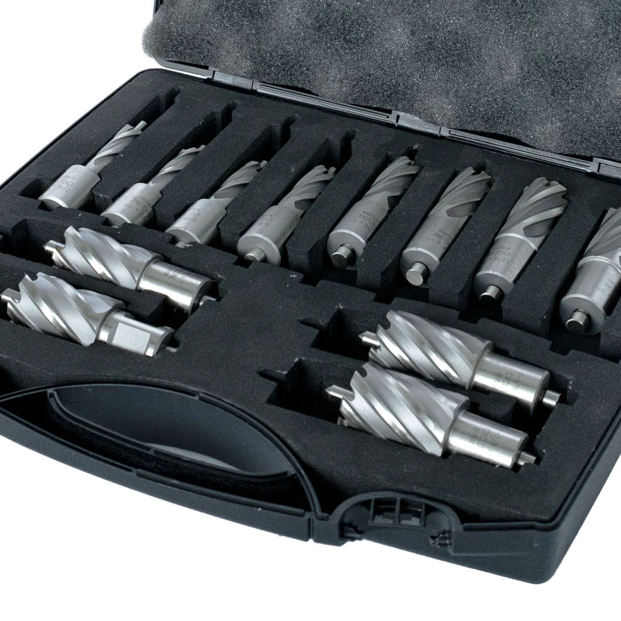 Evolution 12pc 1 In. Depth Annular HSS Mag Drill Cutter Set 7/16 To 1-1/8 Inch With 3/4 Inch Weldon Shank