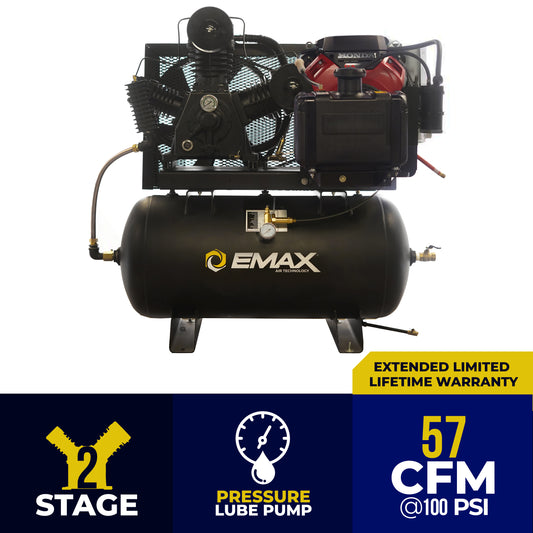 EMAX Honda GX Gas Driven w/Elec. Start 24HP V4 57CFM 60 gal. Truck Mount Stationary Air Compressor