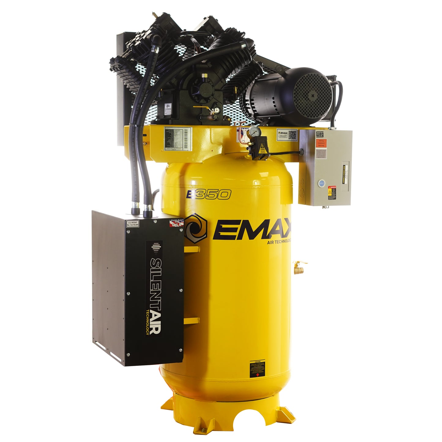 EMAX Silent Air Industrial 10HP V4 Two Stage 1Ph 38CFM 80 Gallon Air Compressor