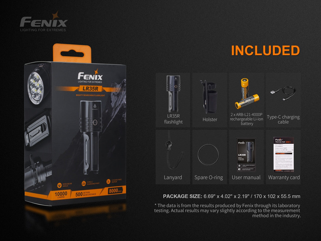 Fenix LR35R Rechargeable Flashlight - 10,000 Lumens