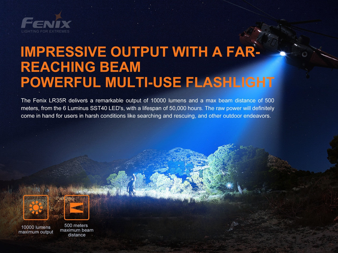 Fenix LR35R Rechargeable Flashlight - 10,000 Lumens