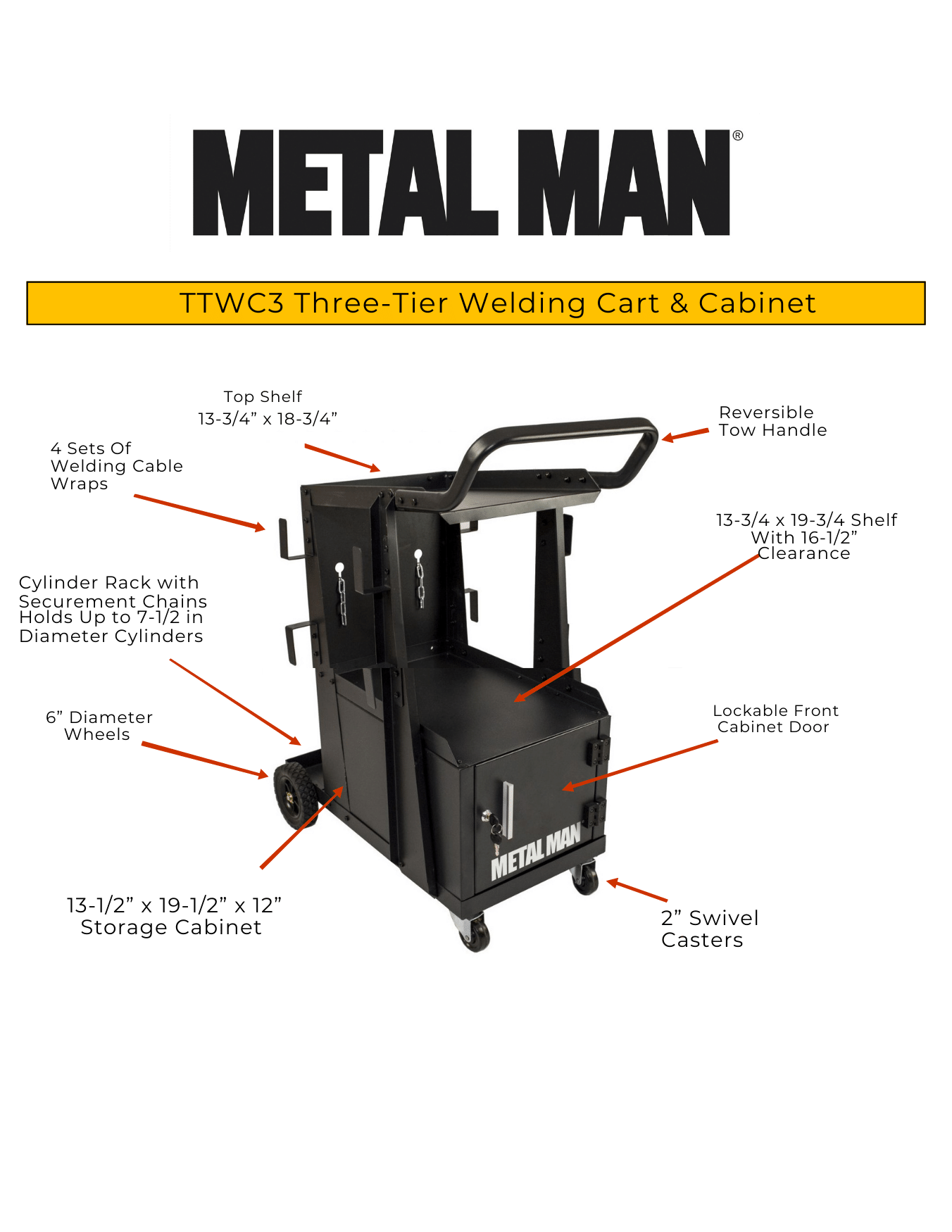 Metal Man Three-Tier Welding Cart/Cabinet