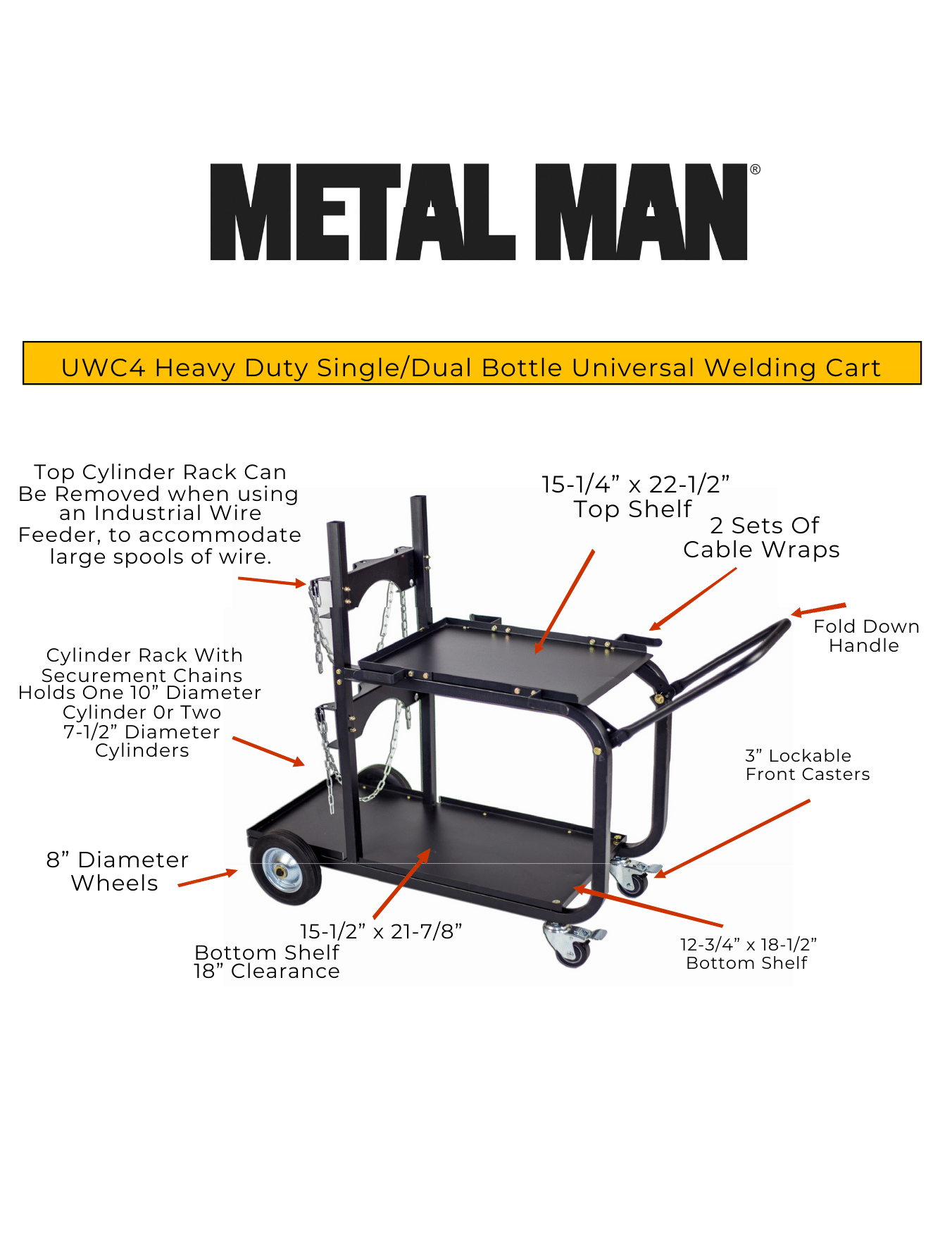 METAL MAN Heavy Duty Single/Dual Bottle Welding Cart w/ Handle