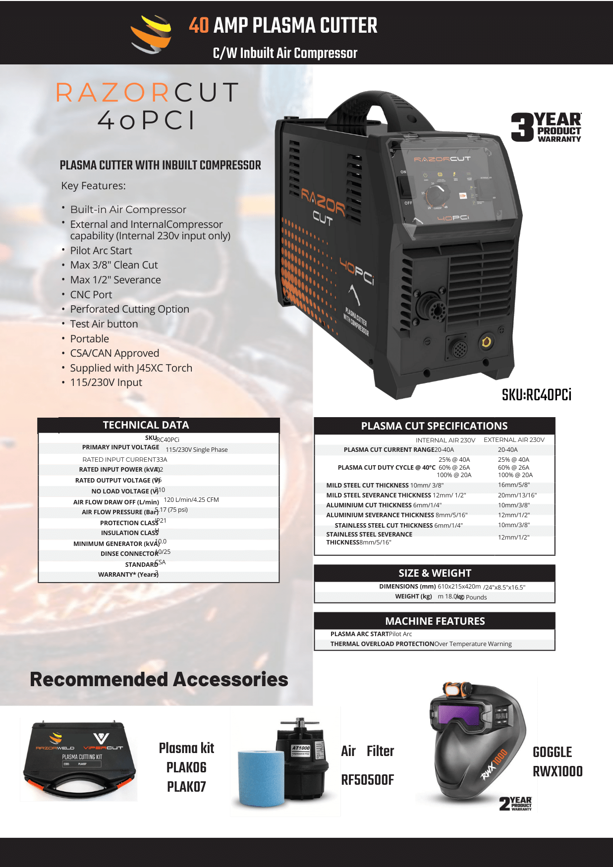 RAZORCUT 40PCI Plasma Cutter – Welding Equipment Plus LLC