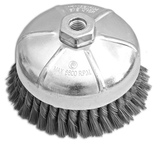 6 x 5/8-11 .032 Carbon Steel HD Knotted Cup Brush For Heavy Material Removal