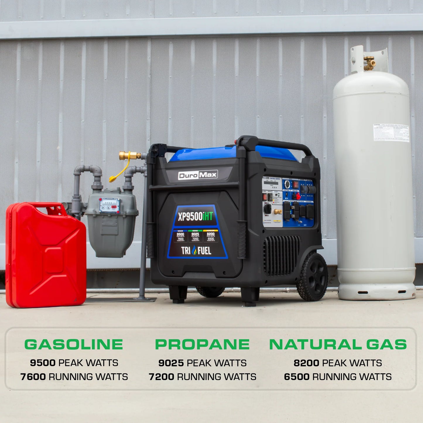 DuroMax 9,500 Watt Portable Tri Fuel Inverter Generator - Quiet, Low THD