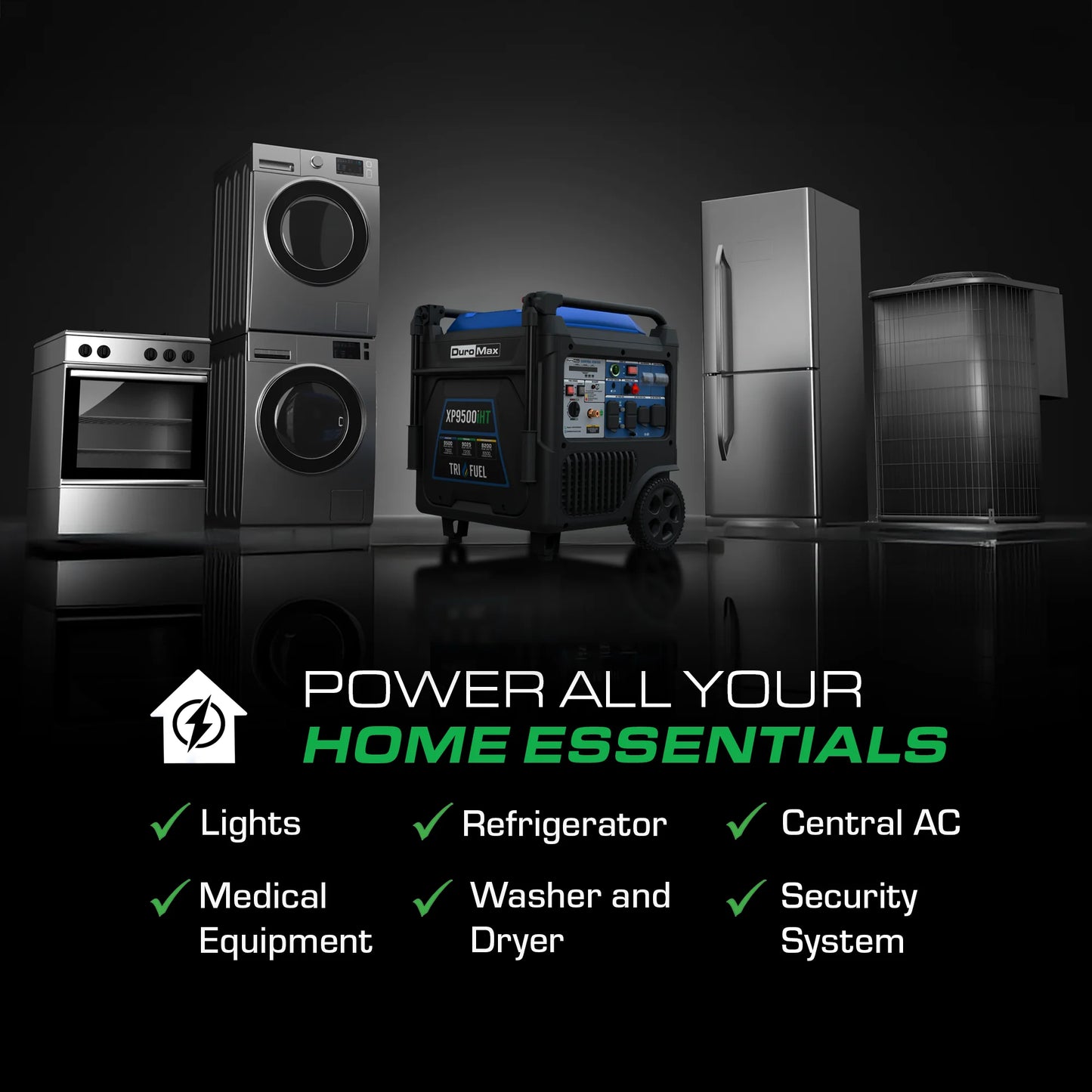 DuroMax 9,500 Watt Portable Tri Fuel Inverter Generator - Quiet, Low THD