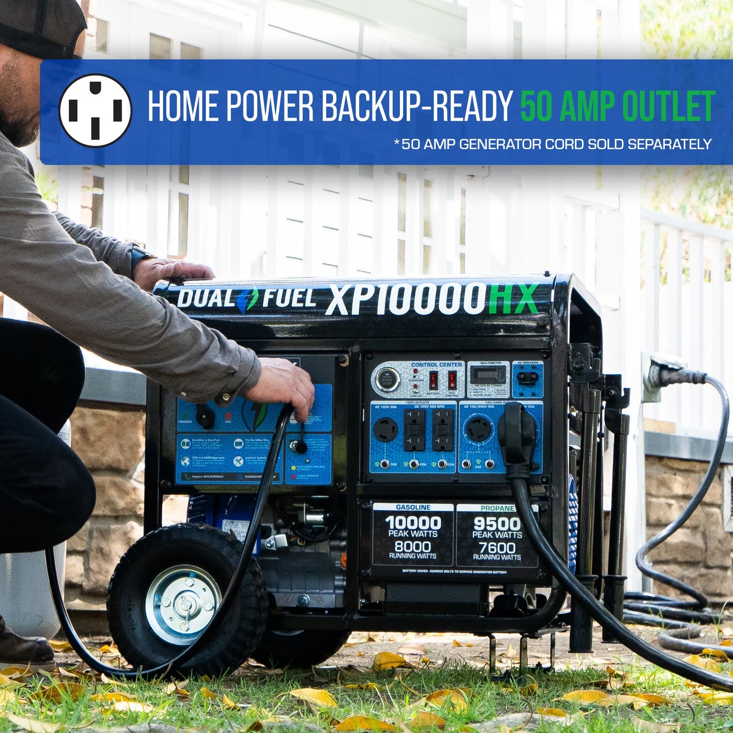 10,000 Watt Dual Fuel Portable HX Generator w/ CO Alert