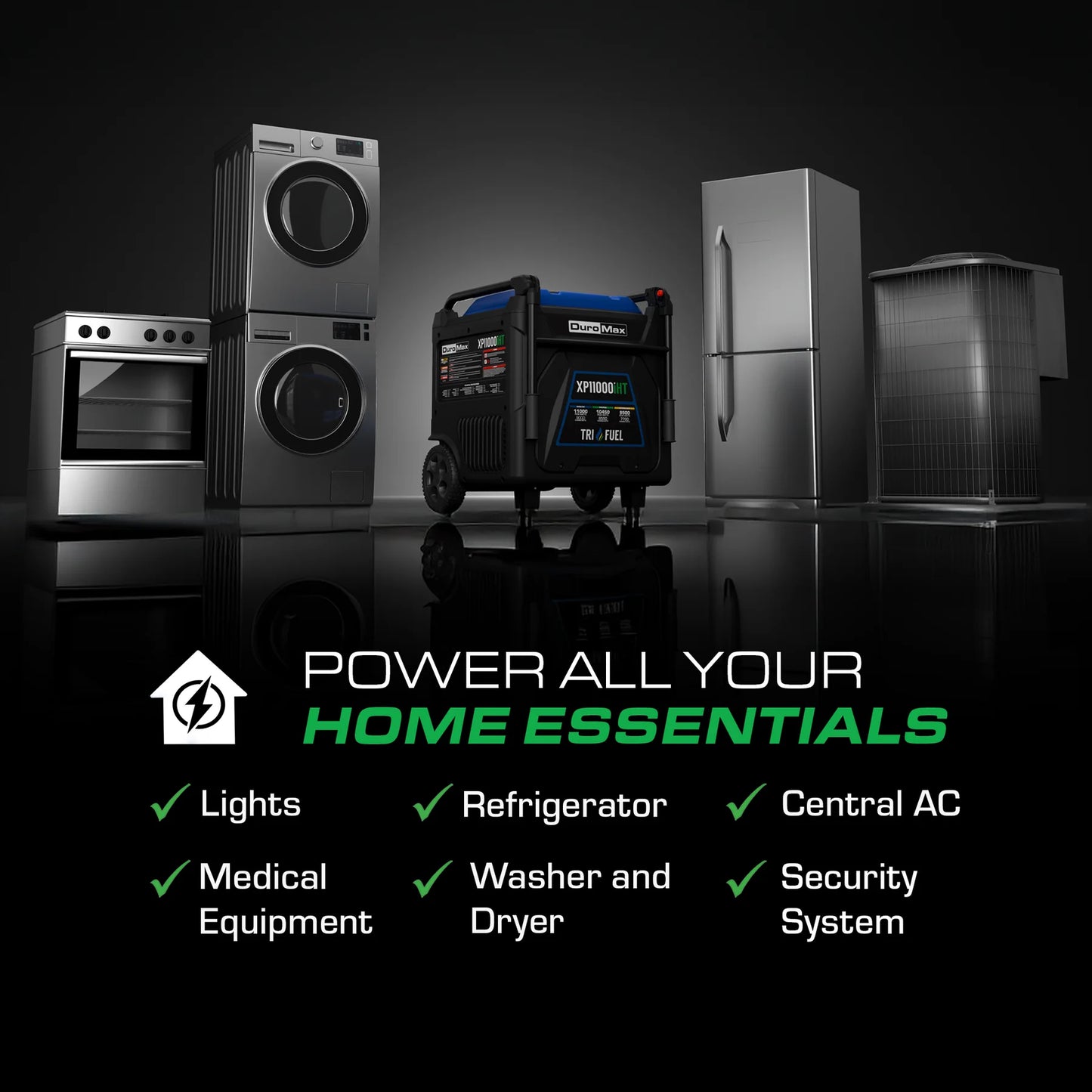 11,000 Watt Portable Tri Fuel Inverter Generator - Quiet, Low THD