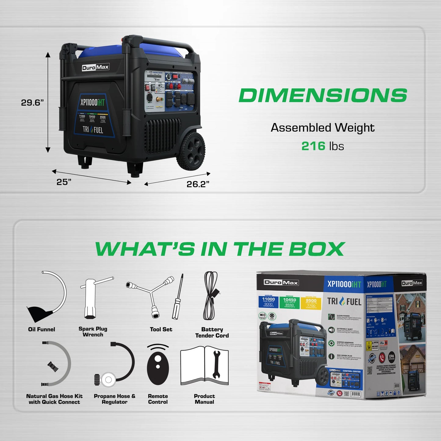11,000 Watt Portable Tri Fuel Inverter Generator - Quiet, Low THD