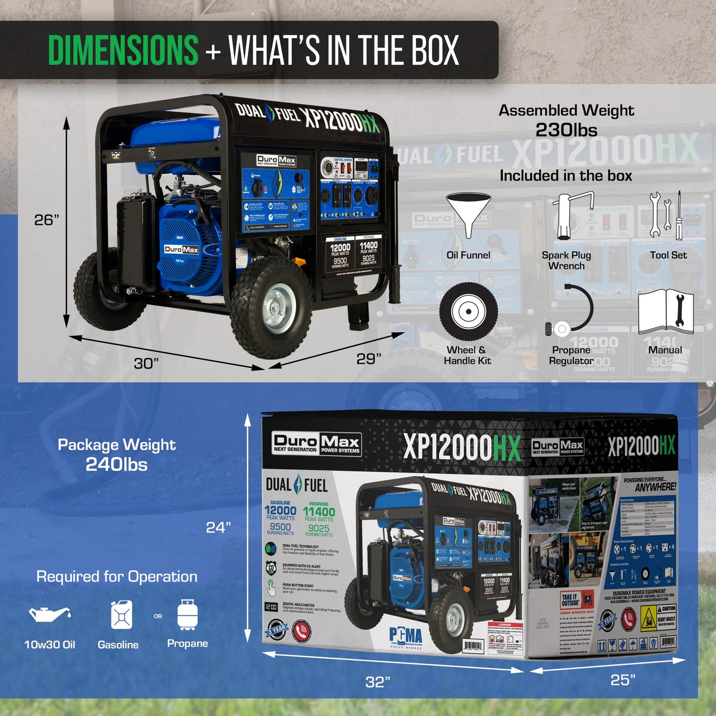 12,000 Watt Dual Fuel Portable HX Generator w/ CO Alert