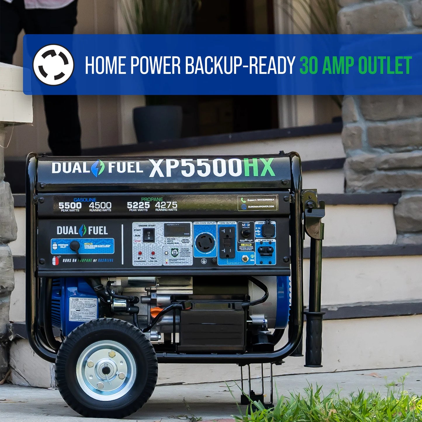 5,500 Watt Dual Fuel Portable HX Generator w/ CO Alert