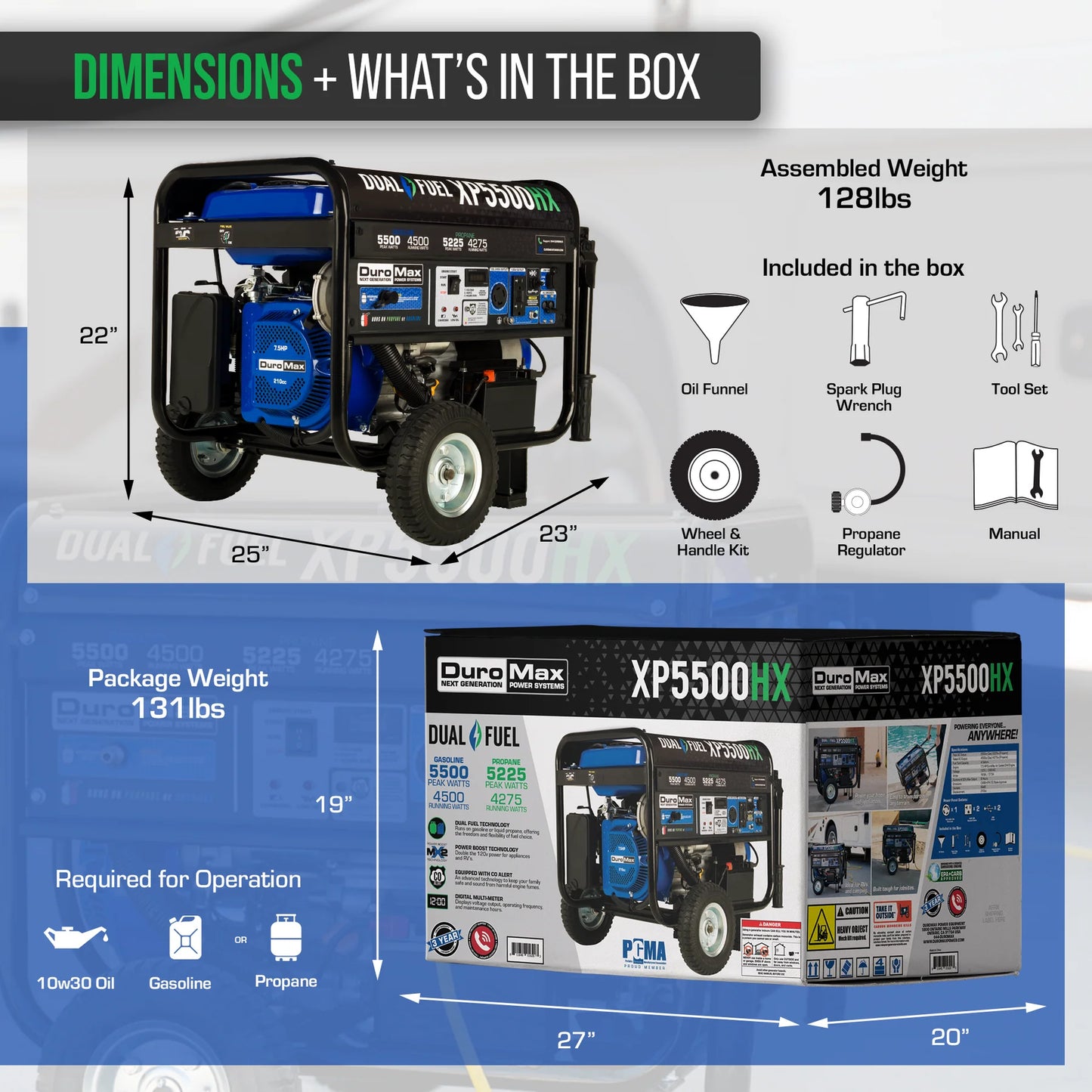 5,500 Watt Dual Fuel Portable HX Generator w/ CO Alert