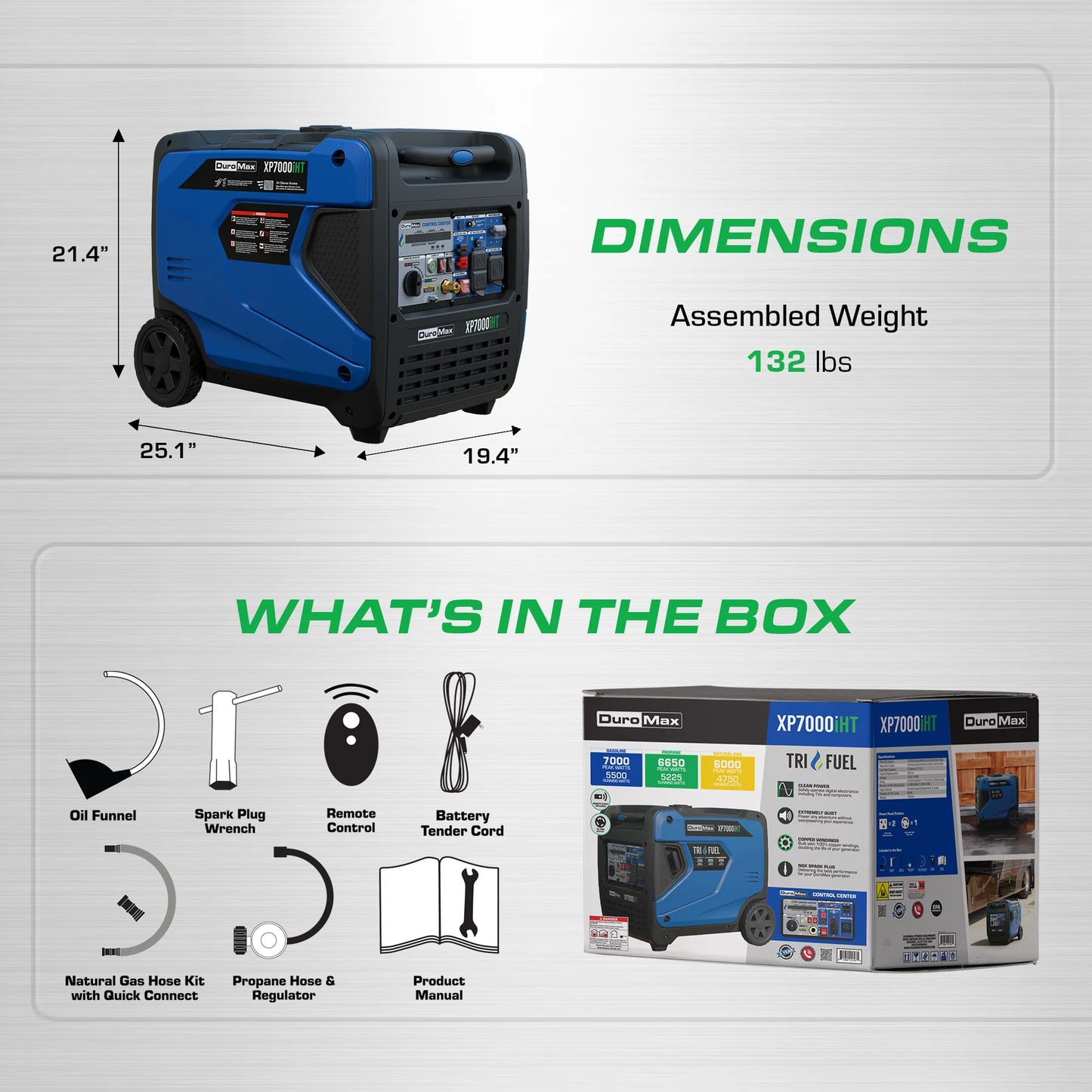 7,000 Watt Portable Tri Fuel Inverter Generator - Quiet, Low THD