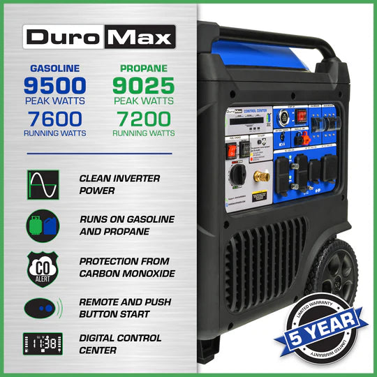 9,500 Watt Portable Dual Fuel Inverter Generator w/ CO Alert