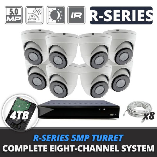 Complete 8-Channel R-Series 5MP IP Turret Video Surveillance System