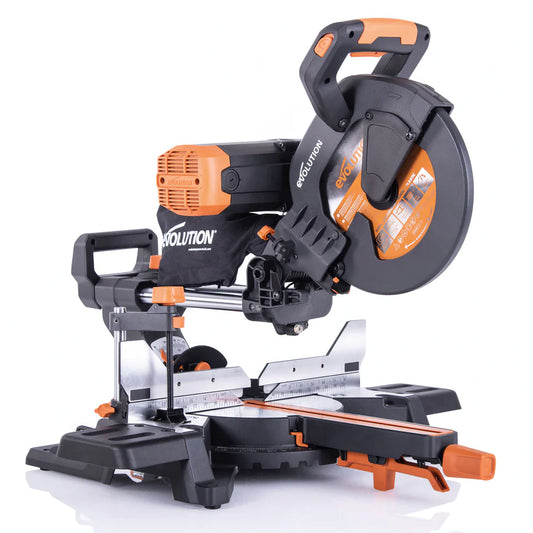 Evolution R255SMS-DB+: Dual Bevel Sliding Miter Saw With 10 In. Multi-Material Cutting Blade